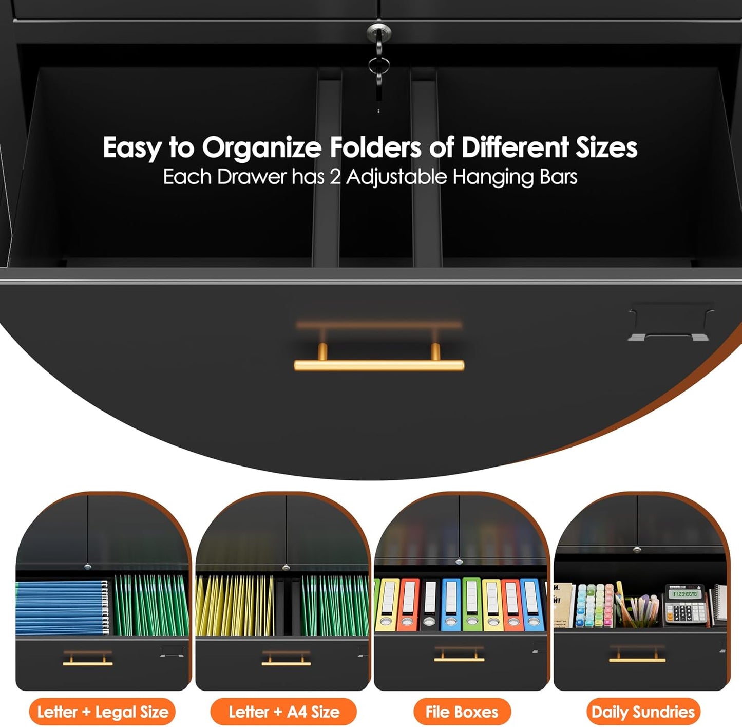 Aobabo Metal 1 Drawer Office File Cabinet with Lock and 2 Doors, Office Steel Files Cabinet with Wheels, Legal/Letter A4 Size, Assembly Required, Black