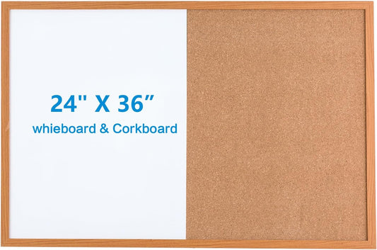 Combination Writeboard 36"x 24" Magnetic Whiteboard & Cork Board Dry Erase Board Bulletin Board Wall Mounted Wood Frame