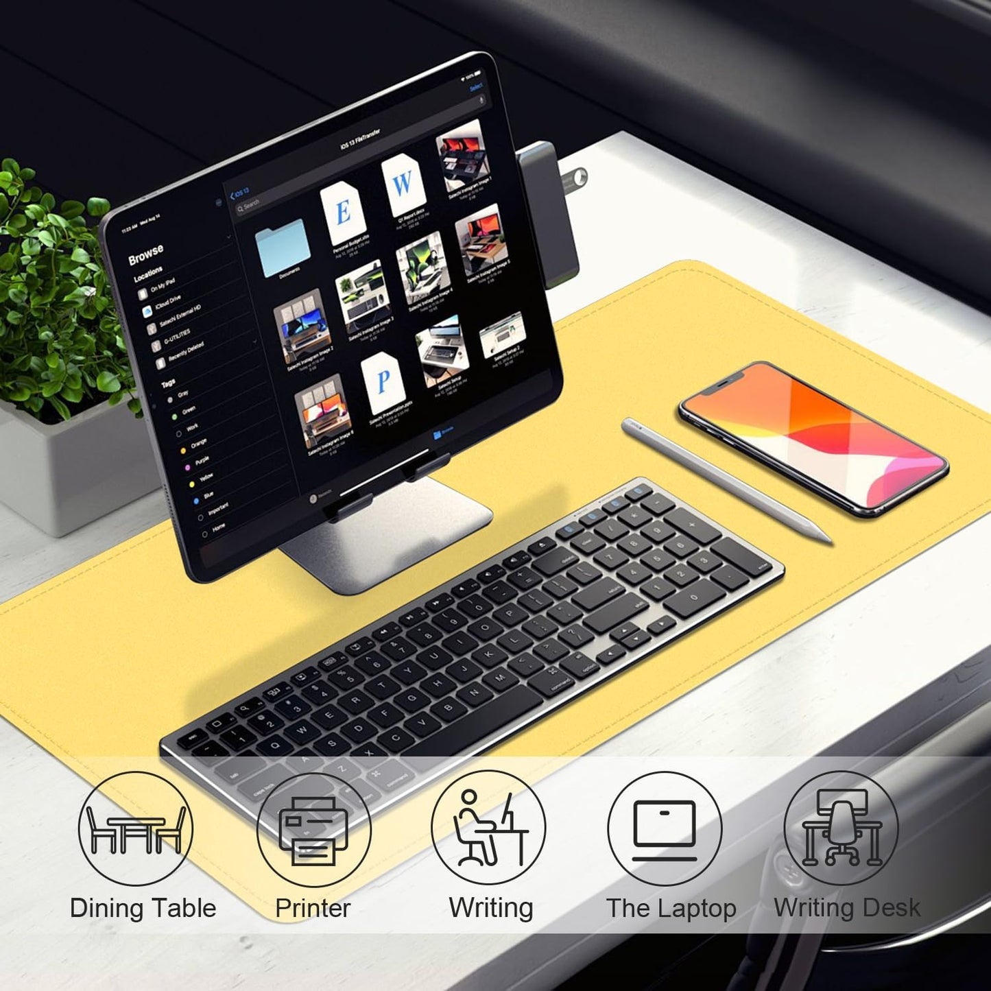 Desk Pad Protector, Leather & Suede Desk Mat, Non-Slip Desk Pad Mat, Large Mouse Pad, Waterproof Desk Blotter Mat, Desk Cover for Office, Home (Yellow, 23.6" x 13.7")