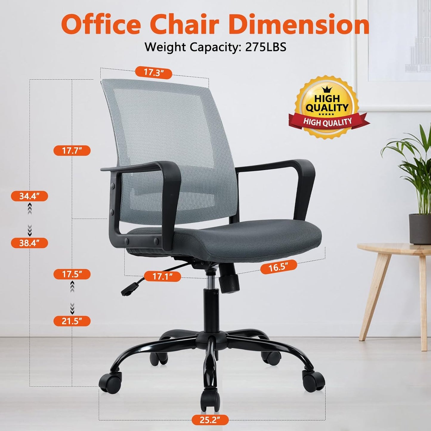 CLATINA Ergonomic Office Desk Chair - Mesh Office Chair with Adjustable Lumbar Support, Rolling Comfortable Computer Task Chairs with Arms for Home Conference-Gray