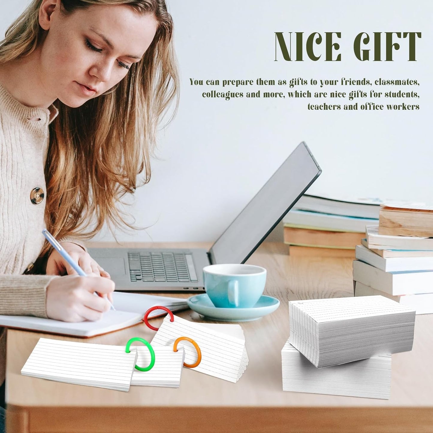 600 PCS White Index Cards Ruled, 3 x 5 Inches Flash Cards with Ring, Note Cards Study Cards for School Learning and To to Lists
