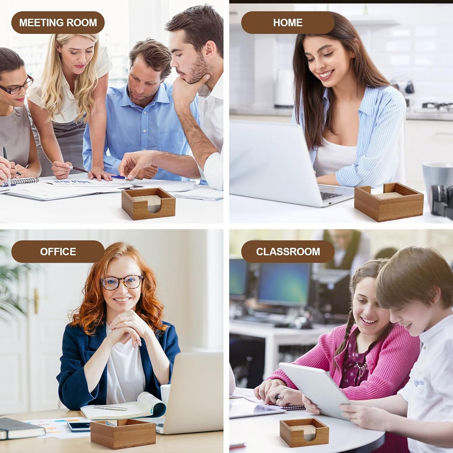 Buqoo Sticky Note Holder, Sapelli Wood Self Stick Note Pad Holders, 4x4 Cube Paper Holder Desk Organizer Suitable for School Home Office Desk Accessories Supplies and Office Desk Decor