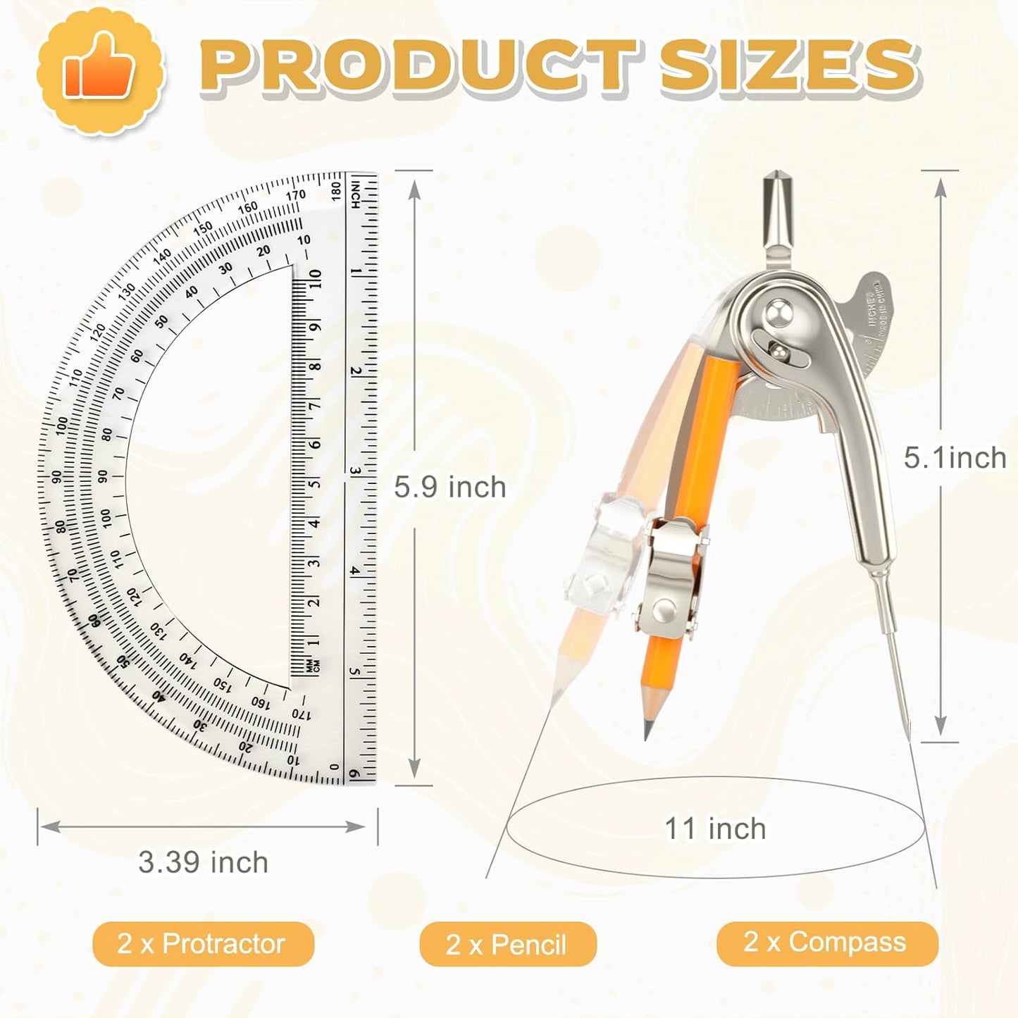 4 Pack Geometry Tool Set, Math Compass for Geometry and 6 Inch Protractor Set Include Metal Compass with Pencil and Clear Plastic Protractor for Student Classroom Office Woodworking Art Drawing