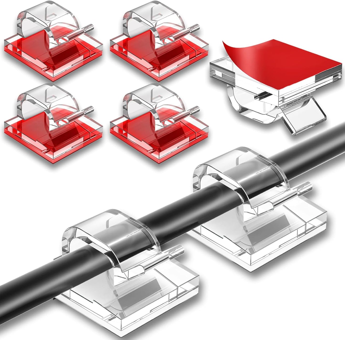 200 Pcs Cable Clips, Adhesive Cable Organizer Cord Holder Wire Clip Wire Management Self Adhesive Hooks Wire Holder for Office, Home(Transparent, 200PCS)