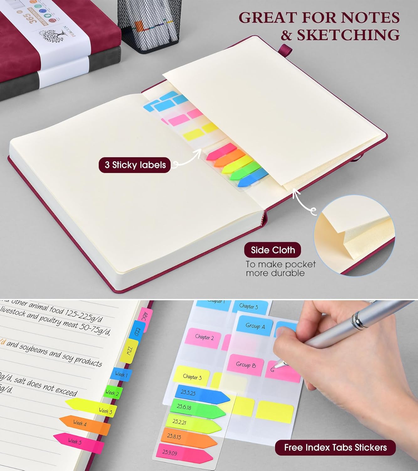 B5 Lined Journal Notebook - 365 Page Large Leather Journals for Writing Women Men，Hardcover Notebook with 100Gsm Thick Pages，Daily Diary for Travel, Work，School，College Ruled (7.6" x 10.3")