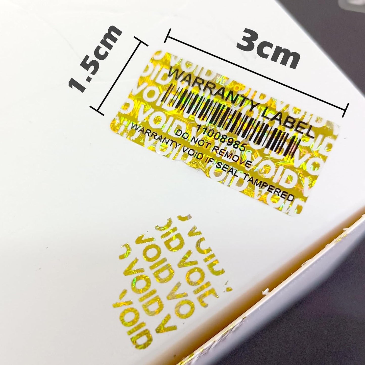 650pcs Hologram Tamper Evident Proof Stickers with Barcode,Security Labels Genuine Warranty Void Seal with Unique Serial Number(1.2 X 0.6 Inch Gold)