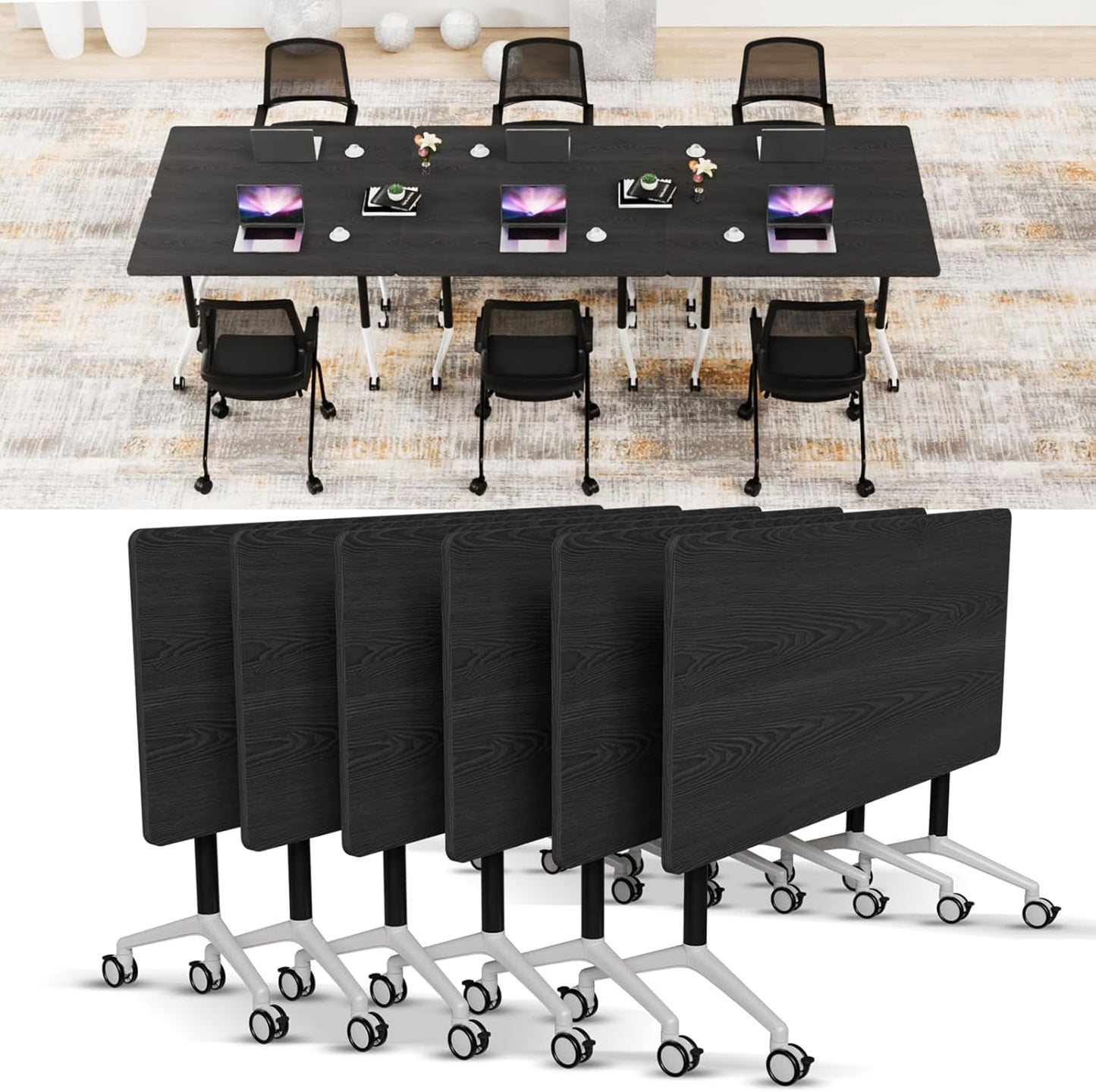Conference Room Table with Flip-Top Design for Dynamic Meetings, Business Table Computer Desk with Heavy-Duty Frame,Foldable Seminar Meeting Tables for Home Office (6, F, 47.2IN)