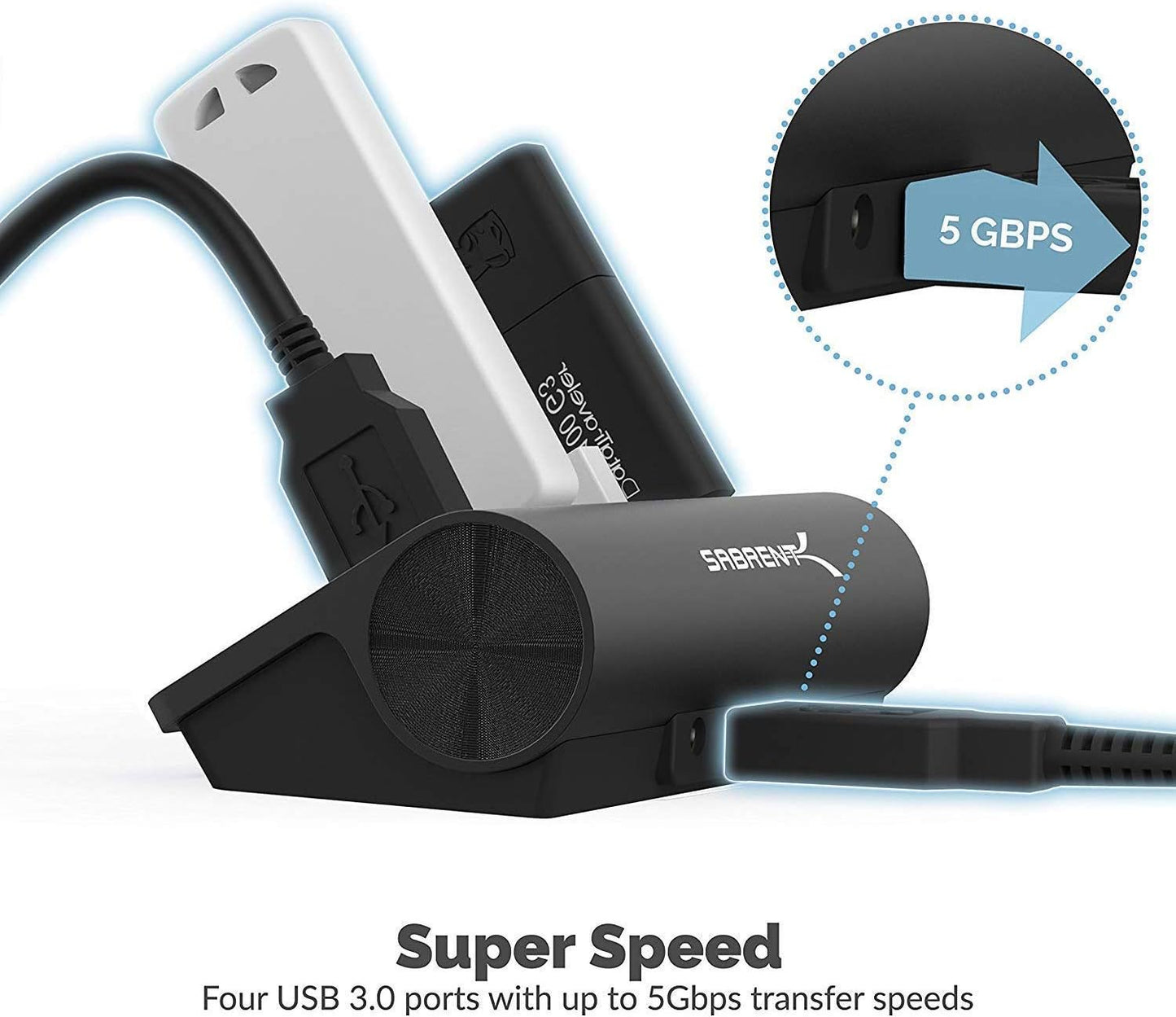 SABRENT 4-Port USB 3.0 Hub - Aluminum Design, Portable Data Hub with 2.5ft Cable for iMac, MacBook, PC - Black (HB-MC3B)