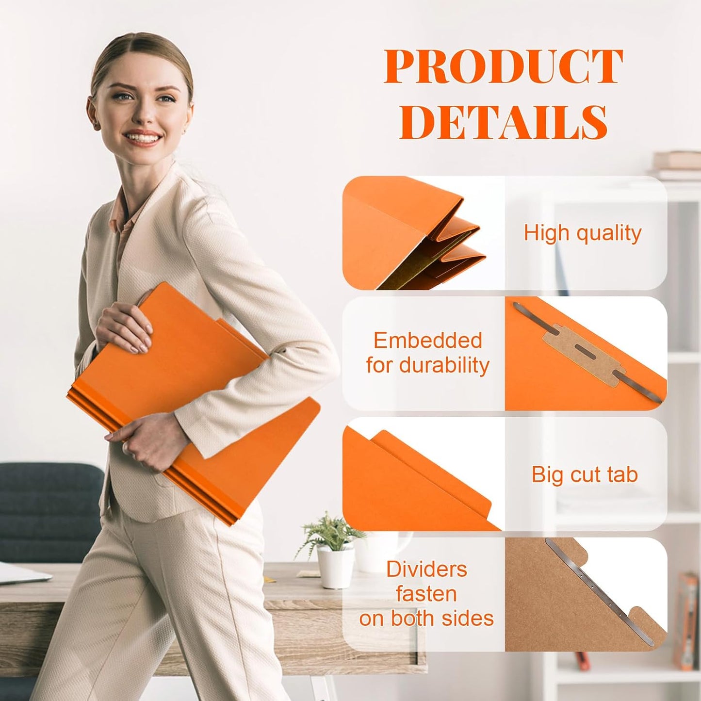 60 Pcs Classification Folders Letter Size, 1 Divider Pressboard File Folder with Fasteners, Expanding File Organizer Bulk for Teachers, Clergy, Office, Church, Christmas Donations (Orange)