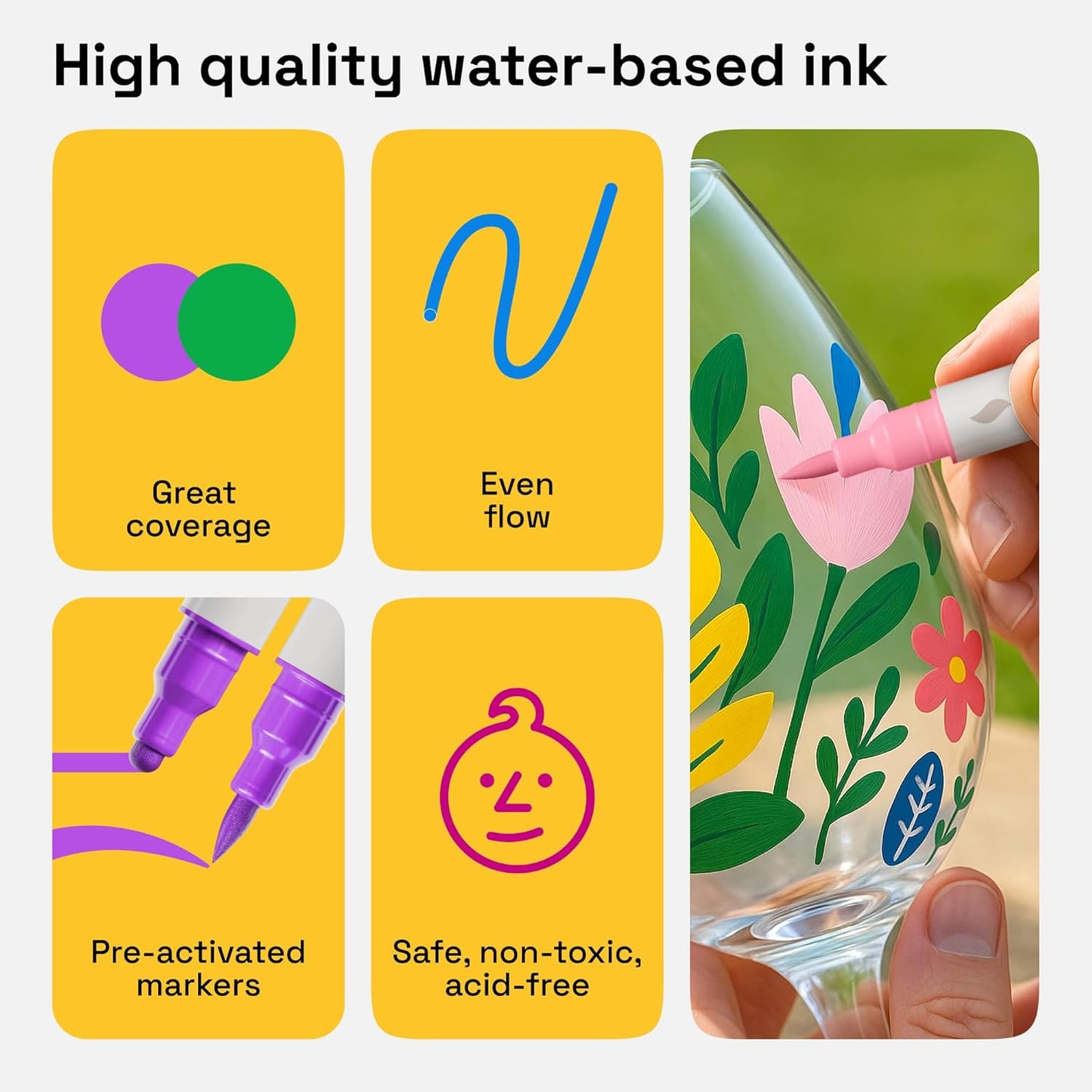 ARTISTRO 36 Wine Glass Acrylic Paint Markers - Washable Non-Toxic Dual Tip Acrylic Paint Pens for Car Window, Mirror, Ceramic