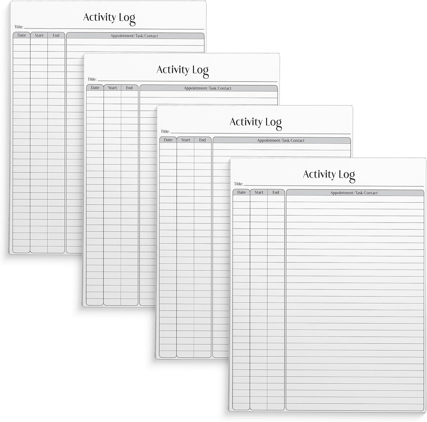 Better Office Products Activity Log Notepad, 8.5" x 11", Planning Note Pad, 50 Sheets, Daily Time Tracking Productivity Checklist Organizer,(4 Pack)