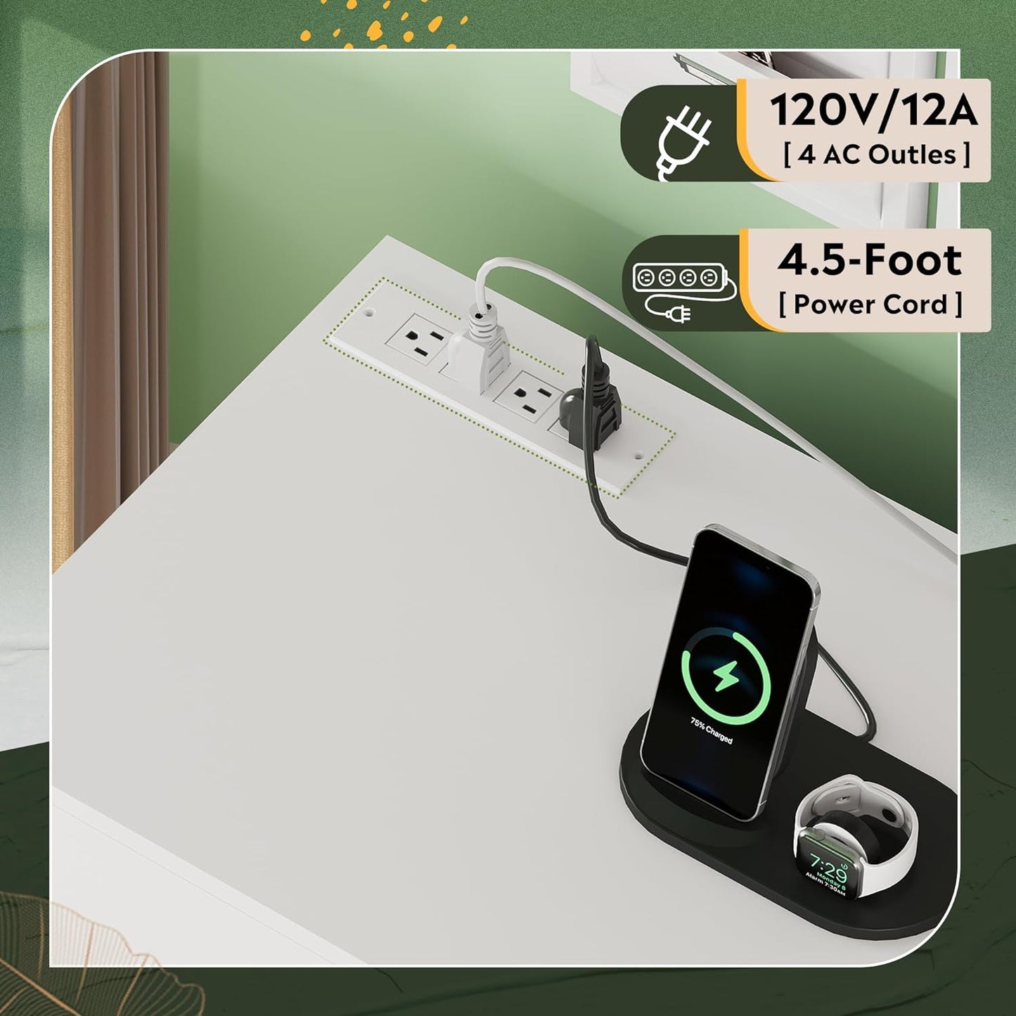 DEVAISE File Cabinet with Charging Station, 1-Drawer Lateral File Cabinets with Lock for Home Office, Wooden Rolling Printer Stand with Shelves, White