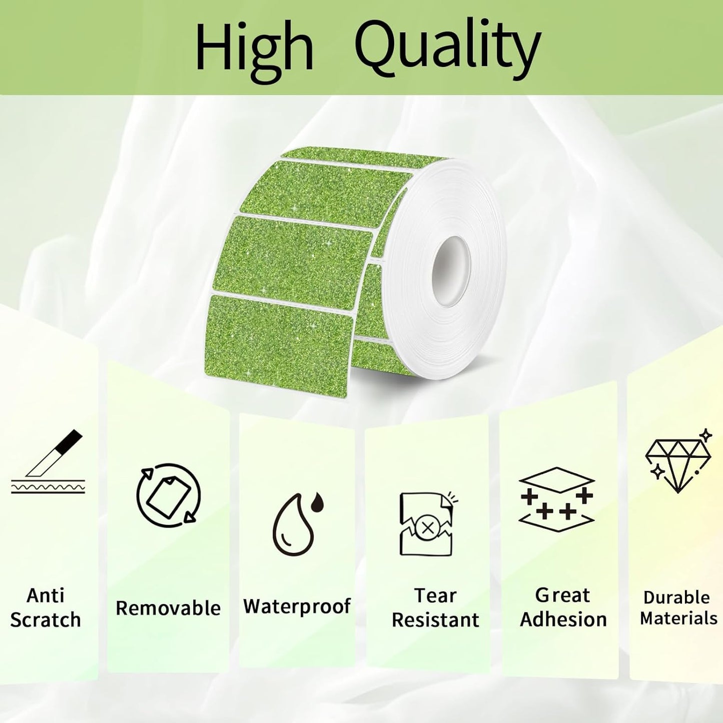 2"x1" Holographic Thermal Labels Stickers, Glitter Direct Thermal Printer Labels, Waterproof Self-Adhesive Address Shipping Label Stickers, 300 Sheet/ 1 Roll, Holographic Shiny Green