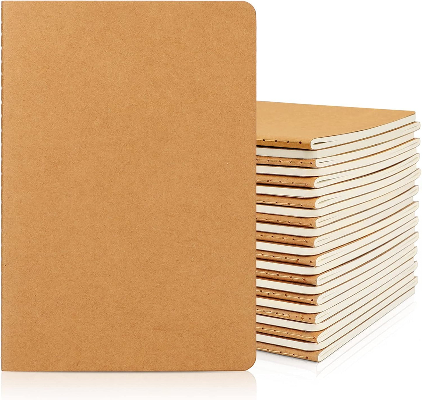 EUSOAR Blank Notebooks, 24pcs A5 5.5"x8.3" 60 Pages Soft Cover Kraft Subject Journal Notebooks, Writing Note Pads Business Composition,for School Office College Work Note Taking Diary