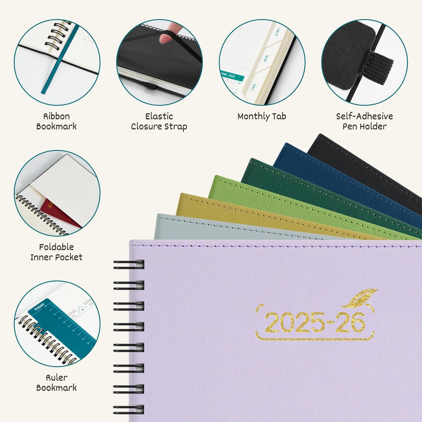 BEZEND Weekly Planner 2025-2026 with 2 Columns, 5.8" x 8.5" Academic Calendar 18 Months (Jul 25-Dec 26) Life Work Appointment Book with Monthly Tab, PU Leather Softcover Spiral - Dutch Blue