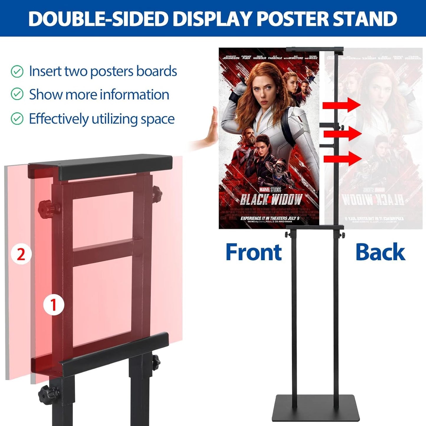 4-Pack Poster Stand - Heavy Duty, Double-Sided, Adjustable Height Up to 80 inches, Outdoor Banner Stand - Black