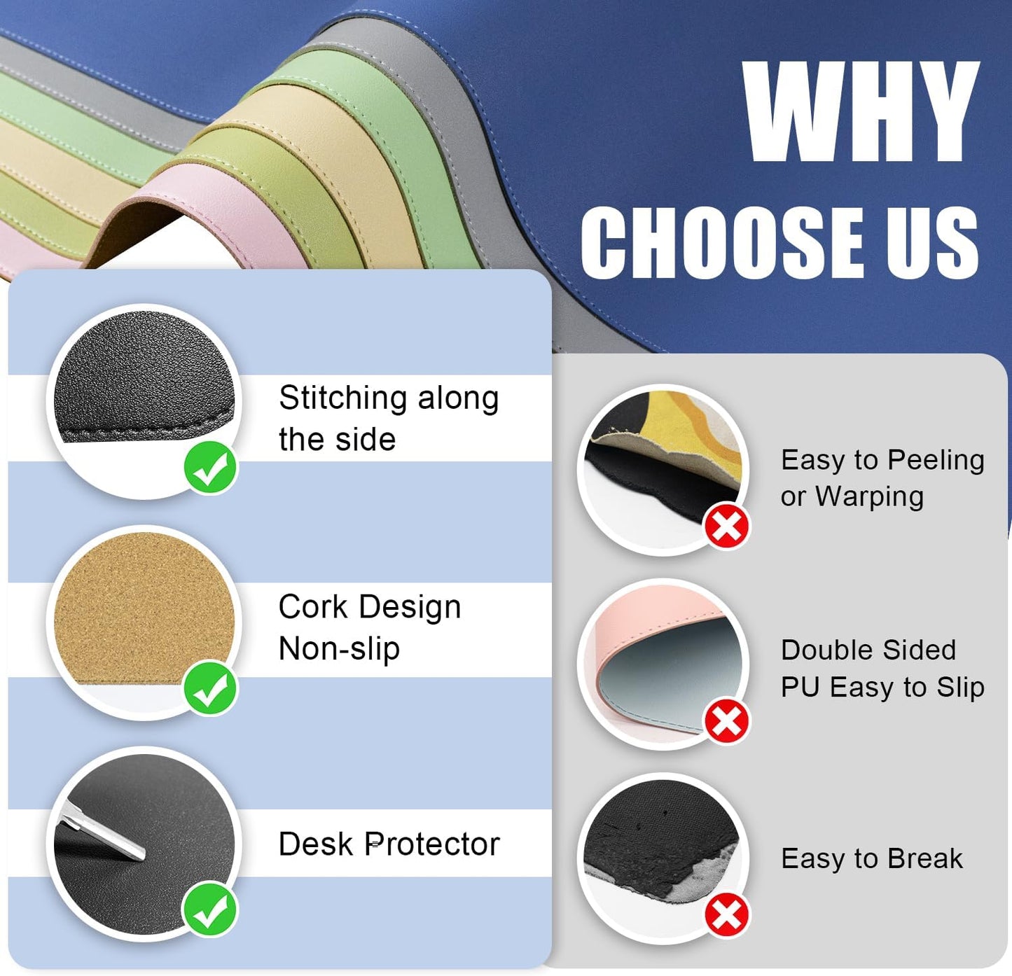 BLESWIN Large Desk Pad, 47.2'' x 23.6'', Office Desk Mat, Computer Mat for Desk, Leather Desk Pad Protector, Sewing Desk Blotter, Desktop Writing Pad for Office/Home/Decor Black