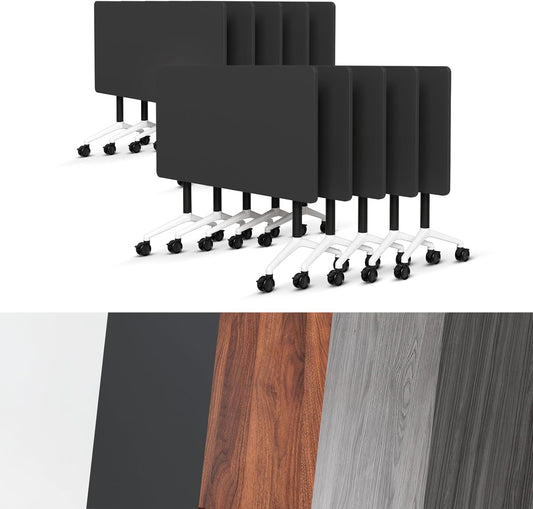 Conference Room Table, Folding Conference Tables,Thicken Grey Tabletop,Flip Top Wooden Seminar Meeting Room Table for Conference Room Offices (10, Black, 70.8”)
