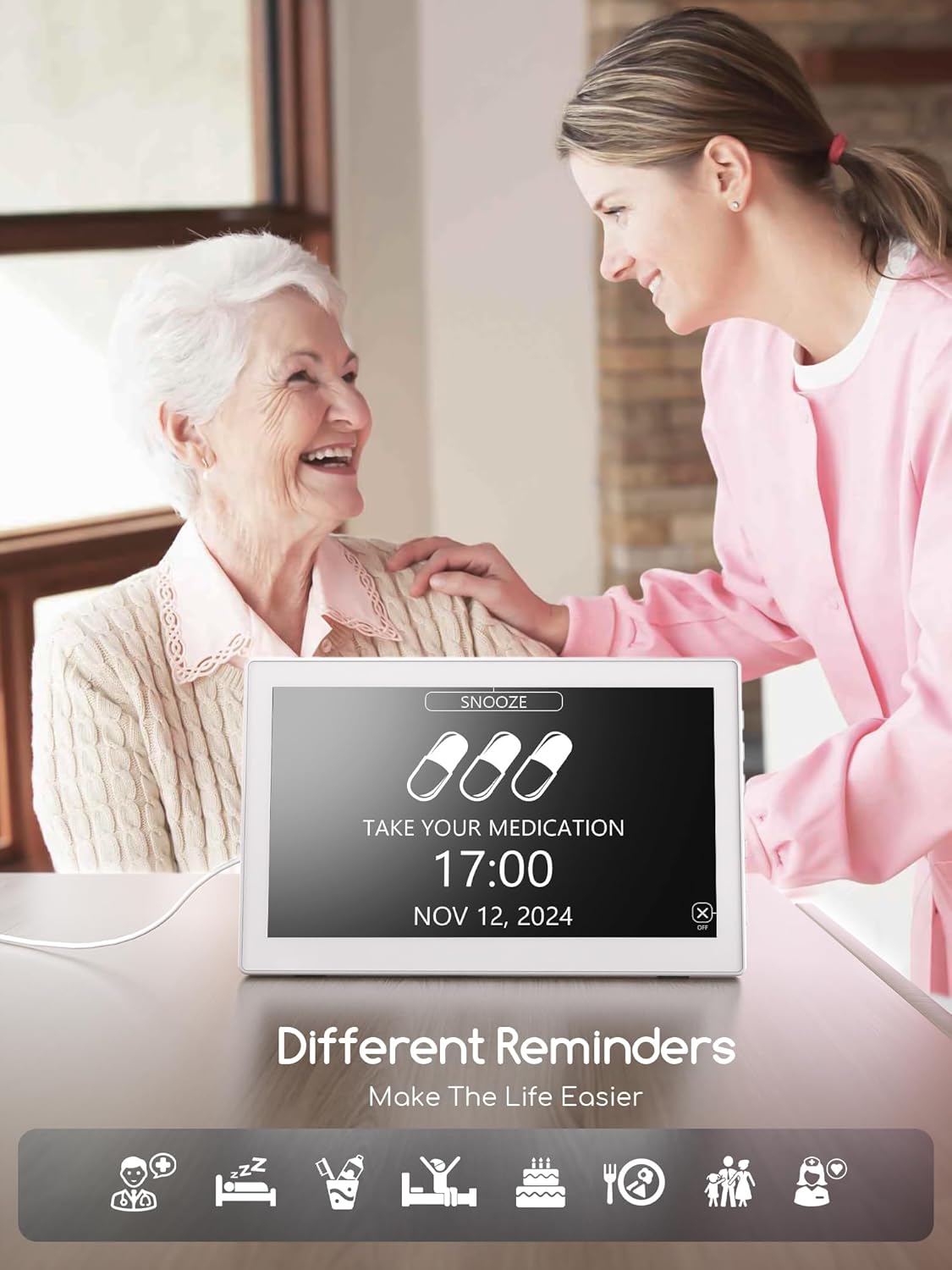 Raynic Digital Wall Clock, 10.1 Inch Large Display Digital Calendar Clock with 12 Themes, 20 Alarms, 20 Reminders, Auto Dimming,12/24 Hours, Temperature, Humidity for Seniors, Desk, Wall Mounted