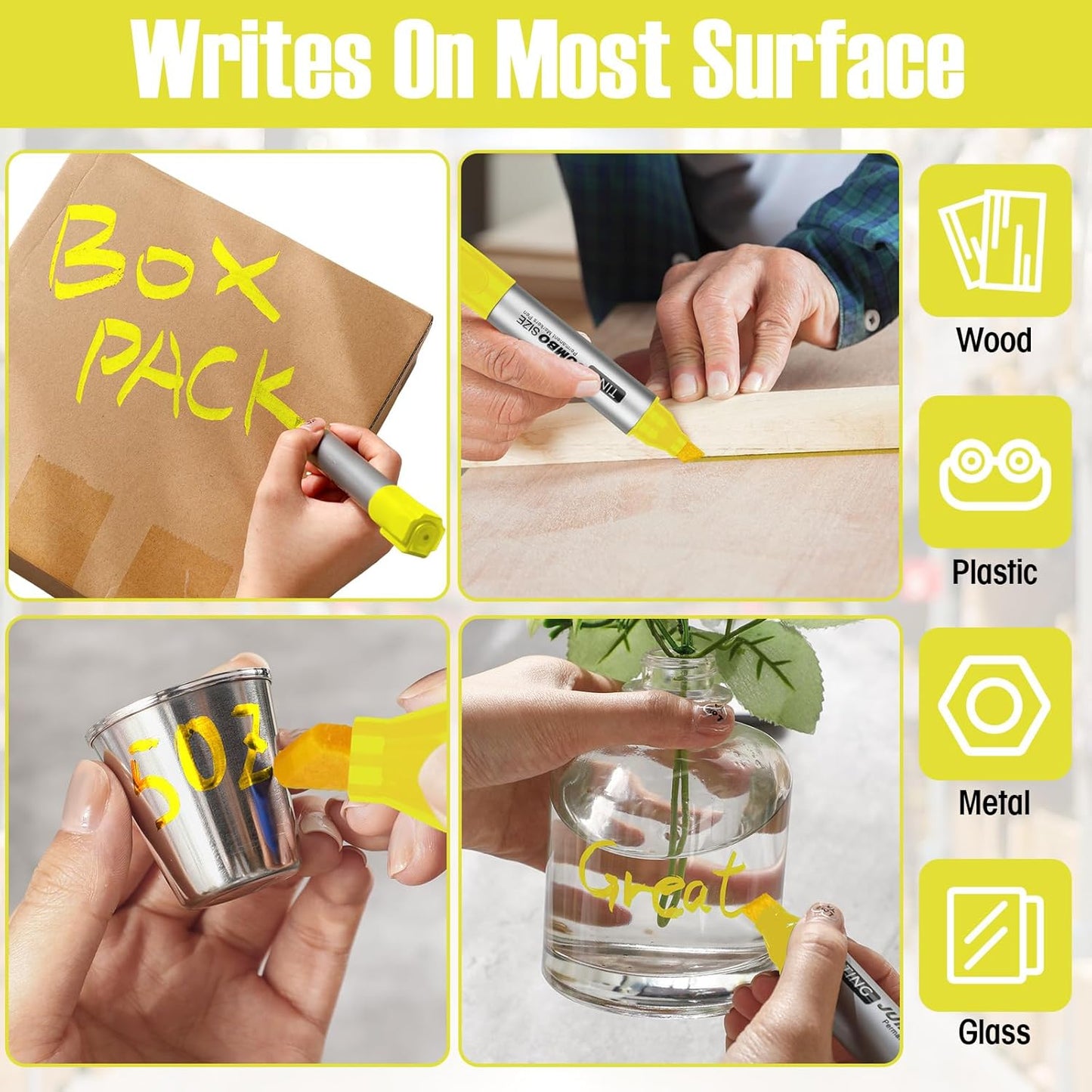 Fuutreo 10 Pack Jumbo Permanent Markers Bulk Large Chisel Tip Permanent Markers Quick Drying Waterproof Big Huge Poster Pens for Office, Logistics Company and More(Yellow)