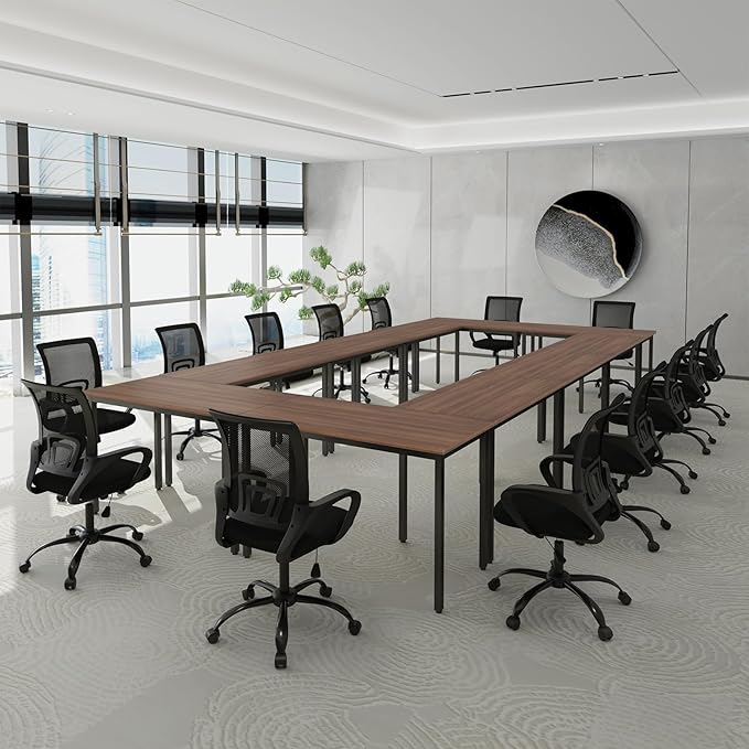 Bonzy Home Conference Tables 23ft Office Computer Desk for Meeting Room Study Writing Printer Podcast Table for 24 People Rustic Walnut 10PCS 275.5"x47.2"x29.5"