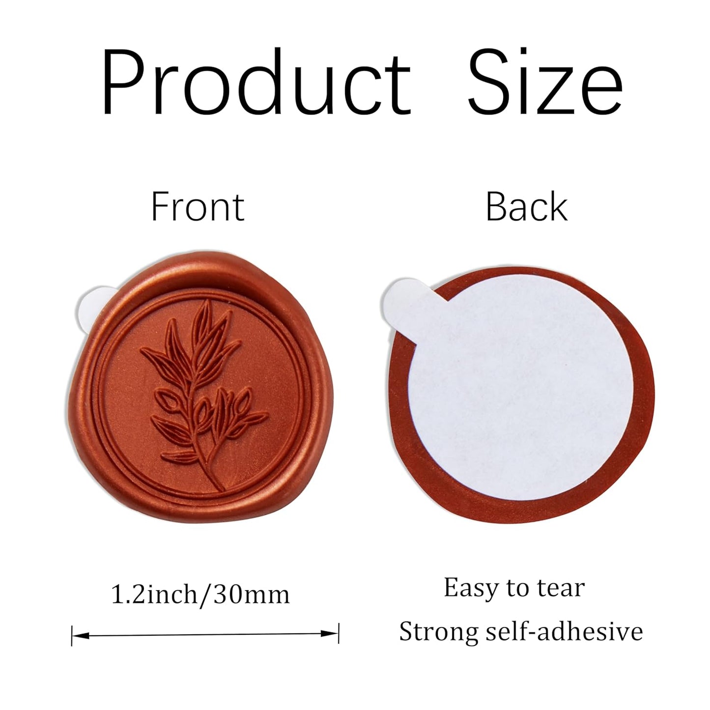 PONATIA 50PCS Terracotta Orange Wax Seal Stickers - Eucalyptus Design Self- Adhesive Stickers Perfect for Wedding Invitation, Envelopes, Christmas Cards, Menu, Vellum Jackets Decoraction