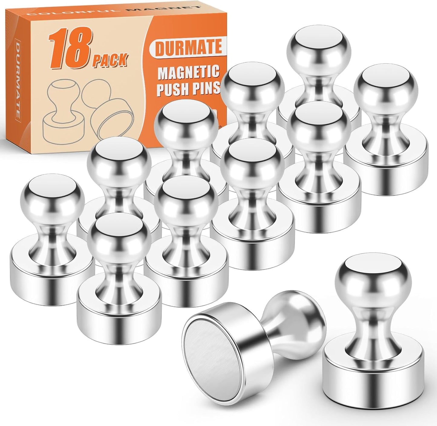 18 Pack Whiteboard Magnets Push Pins, Refrigerator Magnets Strong, Magnetic Clips Heavy Duty for Kitchen Decor and Accessories, Fridge, Crafts, Wall, Shopping List, Silver
