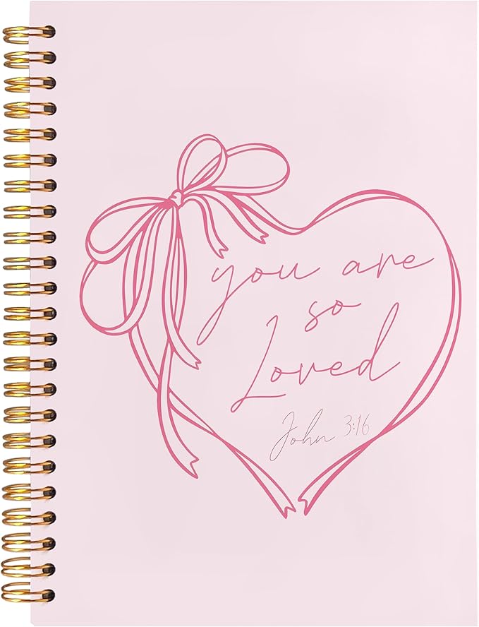 BearCake Coquette Pink Bow Christian Notebook Journal, Christian Gifts for Women, You Are So Loved Bible Journaling Prayer for Women, Preppy Aesthetic Hardcover Spiral Notebook 5.5x8.3