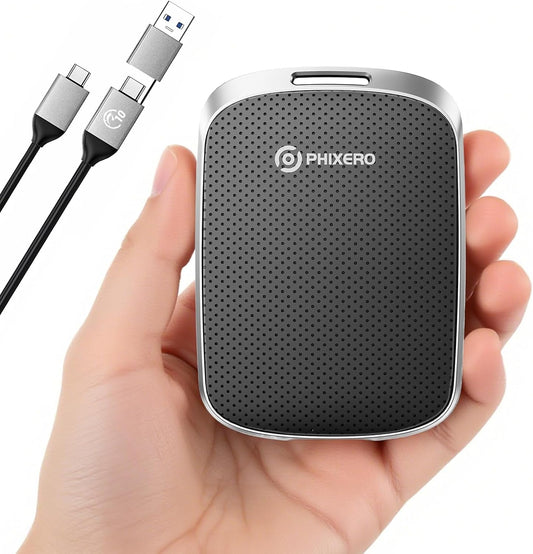 PHIXERO P5PLUS Portable SSD 512GB Up to 550MB/s, USB 3.2 Gen 2 External Solid State Drive，USB C to C&A for Smartphone，Tablet，PC，Labtop (Black)