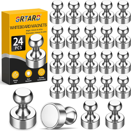 Grtard 24 Pack Magnetic Push Pins, Fridge Magnets for Whiteboard, Whiteboard Magnets Refrigerator Magnets, Small and Strong Push Pin Magnet for Office, School, Locker, and Map Magnet