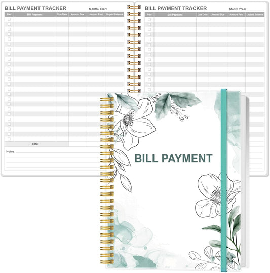 Bill Payment Tracker Notebook - Monthly Bill Organizer & Planner for Personal Budgeting Financial, Payments Checklist Organizer, 8" x 10.5", Teal Floral