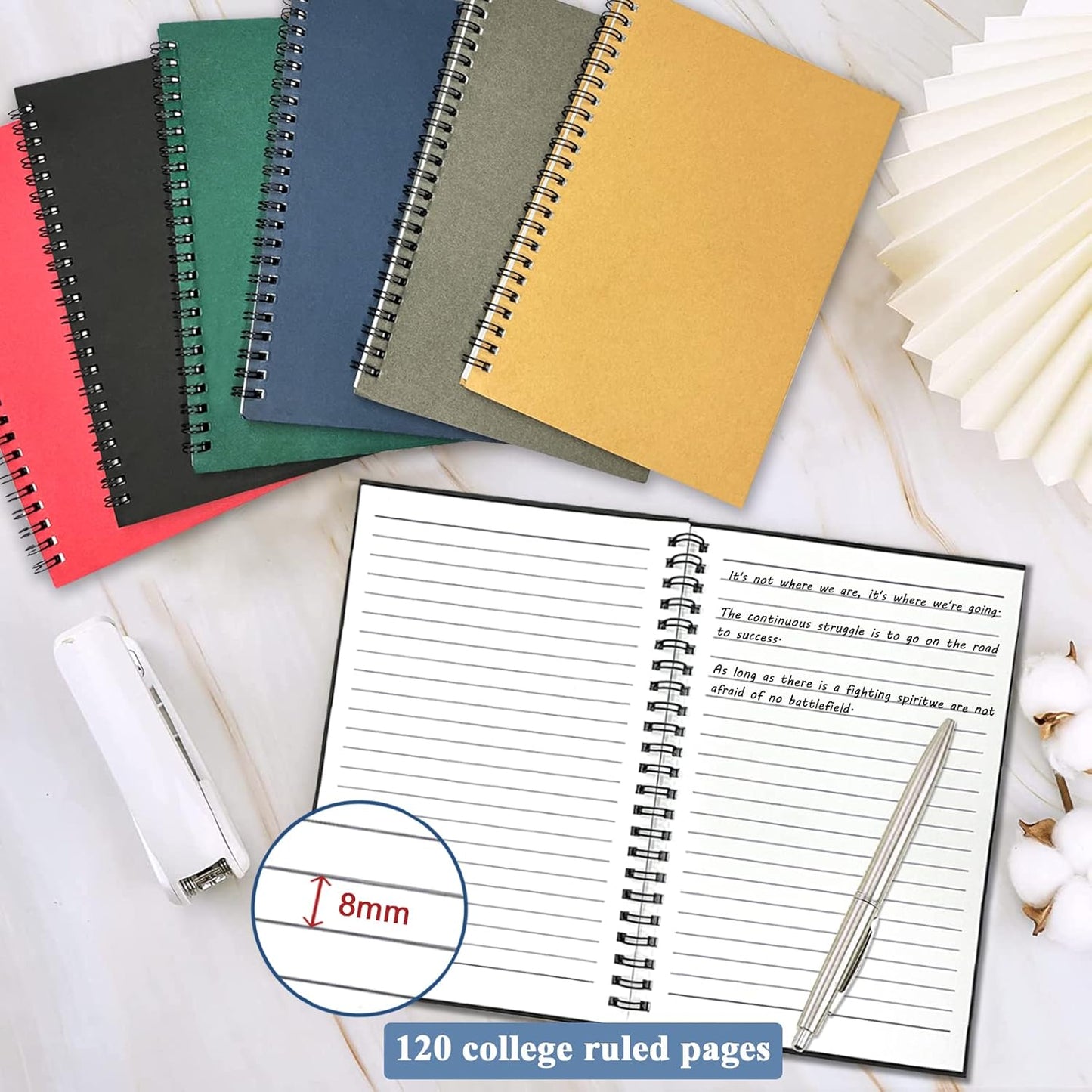 GINMLYDA 12Pack Small Spiral Notebook A5, 8.25x5.5” 120 Lined Pages Wide Ruled Spiral Journal Bulk Blank Kraft Cover Spiral Bound Notebook & Writing Pads for Home Office Meeting Work Note Taking