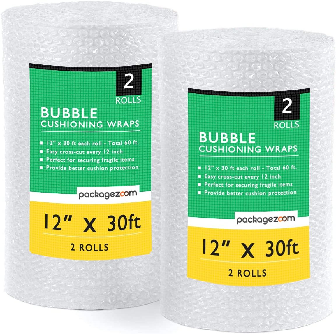 12" x 60 ft Bubble Cushion Wrap, Perforated Every 12 Inch 2 Rolls 30 ft Each for Packing & Moving