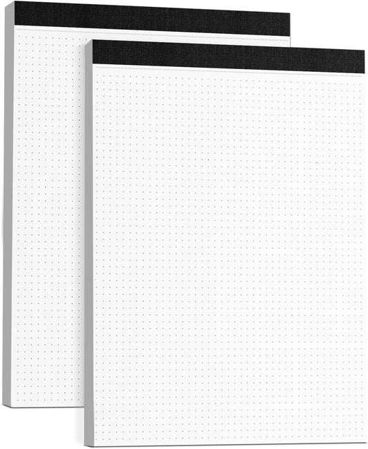 Dot Grid Desk Notepad 2 Pack 8.5 x 11 Dot Paper Pad, 30 Sheets per Pad, White, 5x5 (5 Dots per inch), Easy-Tear Perforations, 8.5"x11" Dot Grid Paper Note Pad