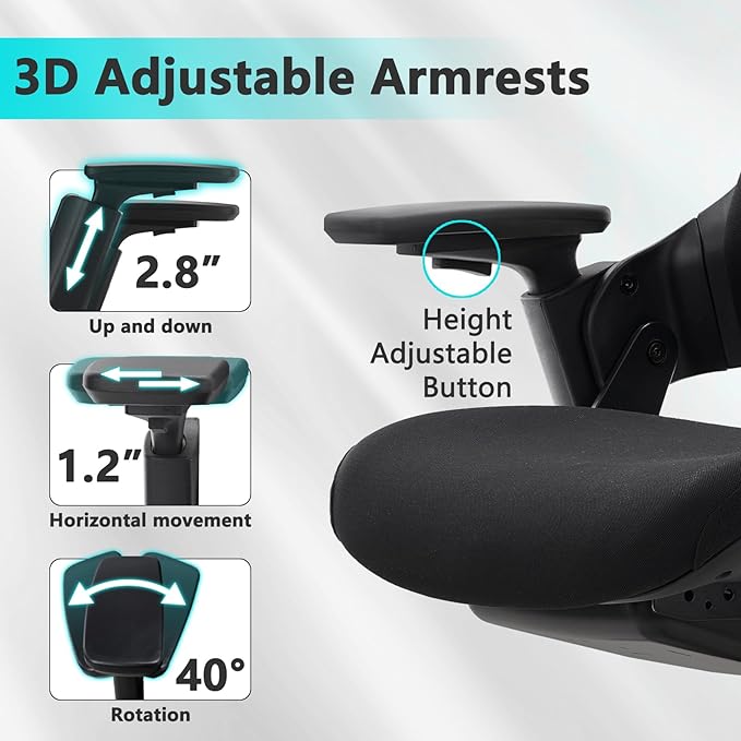 CLATINA Swivel Executive Chair, Adjustable Ergonomic Computer Chair with 3D Armrest and Lumbar Support, Mesh Backrest Task Chair for Home Office Conference Room