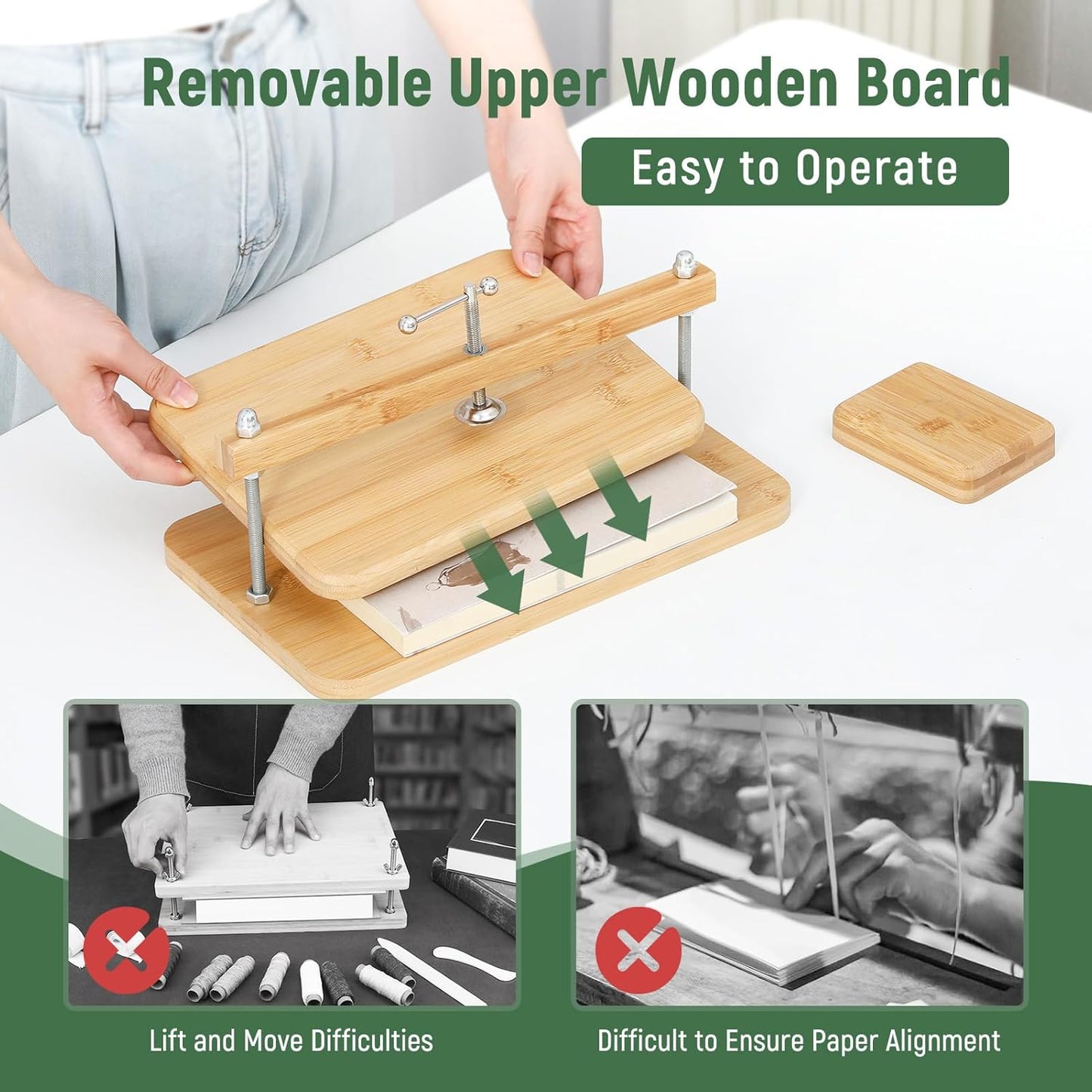 Book Press, 11 * 7.9 in Bamboo Wooden Book Binding, Portable Books Binding for DIY & Beginners Bookbinding