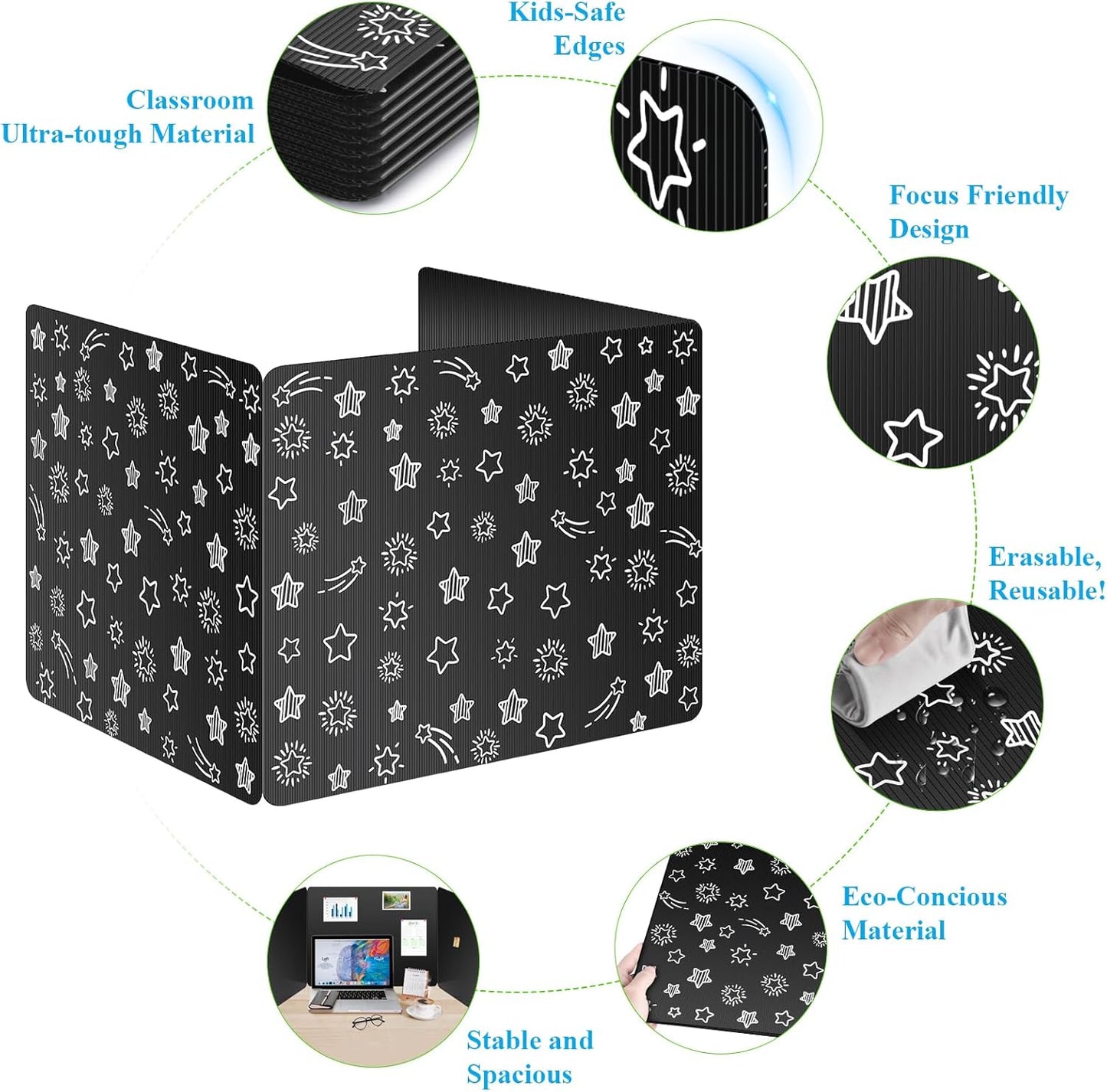 Black 24-Pack Desk Dividers for Students, Waterproof Plastic Study Carrel Divider, Durable Testing Dividers for Classroom Teacher Supplies, Easy to Clean Privacy Shield Folder Boards for Student Desk