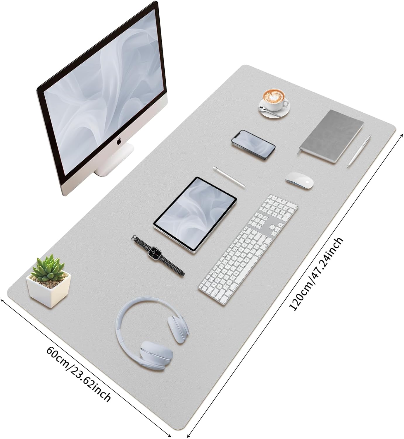 Bloss Large Desk Pad, 47.2" x 24" Desk Mat, Desk Pads on Top of Desks, Computer Mat Non-Slip, Desk Blotter Waterproof, Easy to Clean - Light Grey