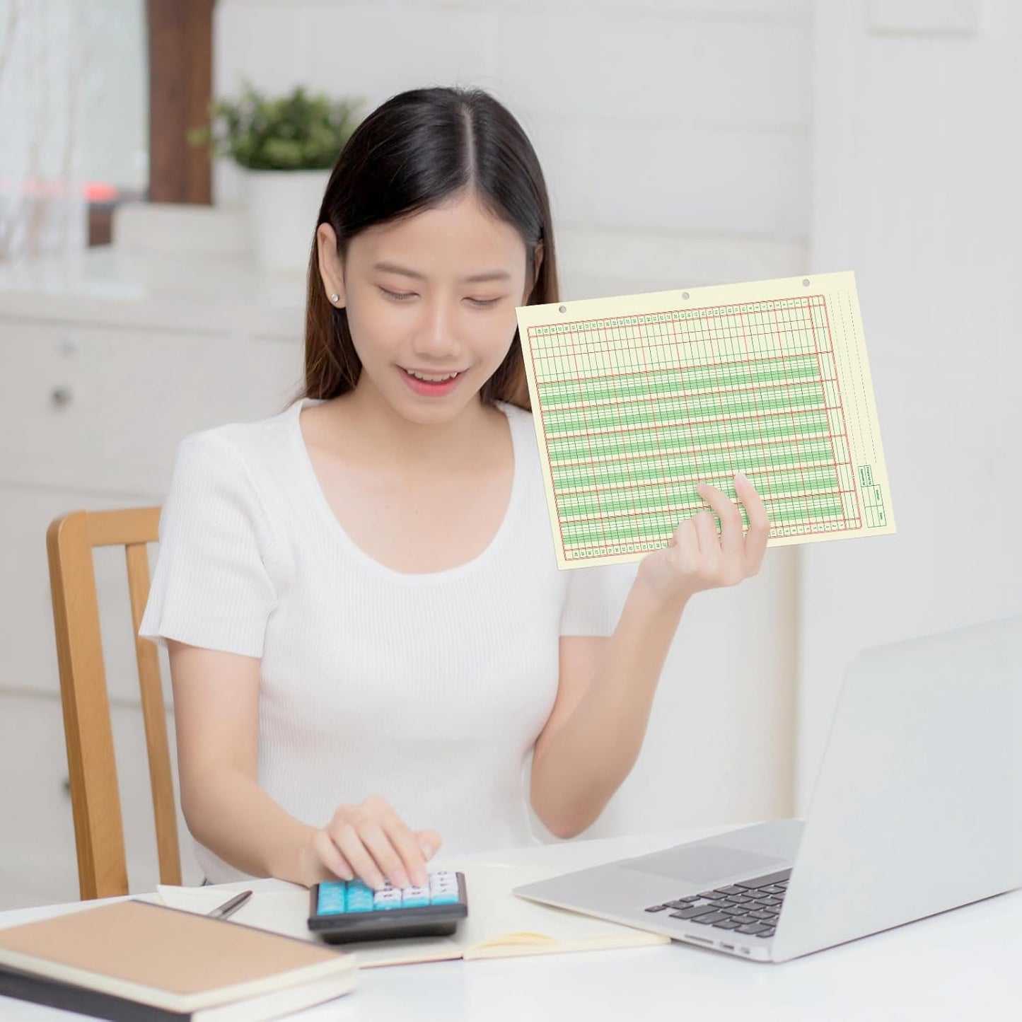 Fulmoon 5 Pack 250 Sheets Ledger Paper Accounting Columnar Pads 3 Hole Analysis Accounting Ledger Book for Business, 50 Sheets/Pack, Single Page Format, Green(8.5 x 11 Inch,6 Columnar)