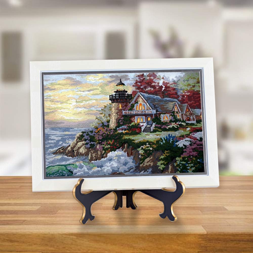 Artliving 10" Decorative Plate Stand Holder Plastic Picture Easel Display Stand Picture Frame Stand Black Gold