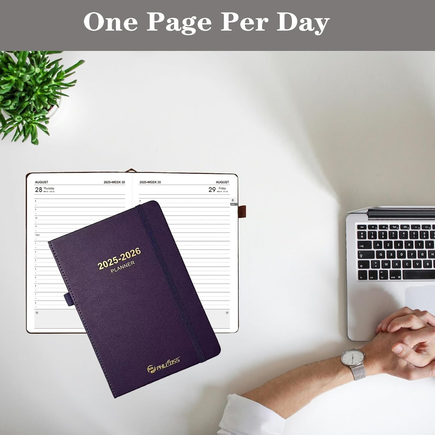 Daily Planner 2025-2026, One Page Per Day, Academic Calendar (July 2025 - June 2026), Appointment Book with Time Slots and Monthly Tabs, 5.7" x 8.25", Pocket, Leather Cove (Lake Green)