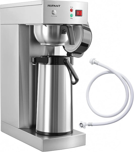 Auto-Filling Commercial Airpot Coffee Brewer 2.2L/74oz Dirp Coffee Maker Machine with 24 Hours Hot Thermal Carafe Stainless Steel Pour Over Coffee Dispenser 120V/1450W for Restaurant Office
