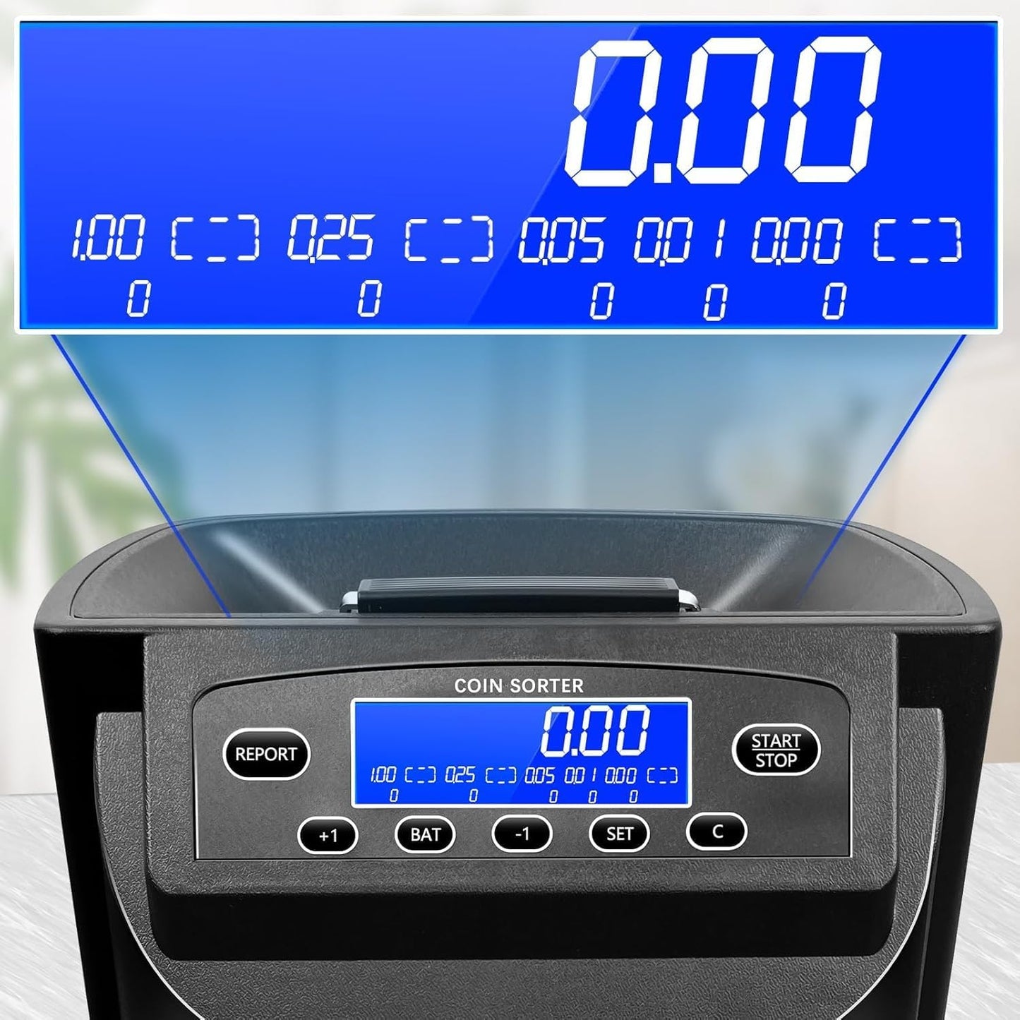 Coin Counter, USD Coin Sorter 270 Coins/Minute, 2000 Coins Capacity Automatic Electric Change Counter with LCD Display, can sort ¢1 ¢5 ¢10 ¢25 $1 Coins