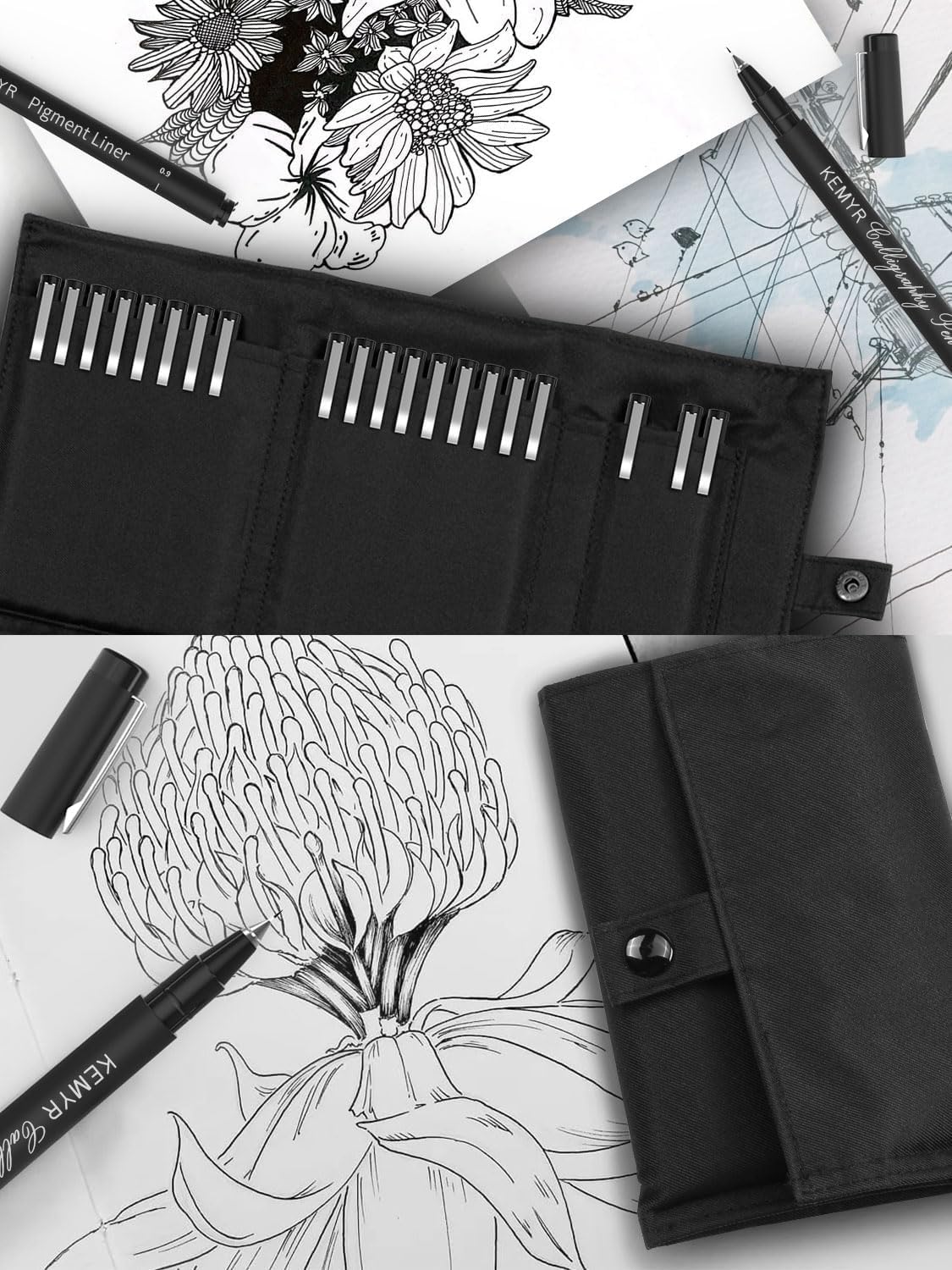 9 Micro Fine liner Drawing Art Pens Calligraphy Pens: 0.05mm-BR Size Black Art supplies Waterproof Archival Black Ink Markers For Artists,Use for Professional Watercolor,Sketching