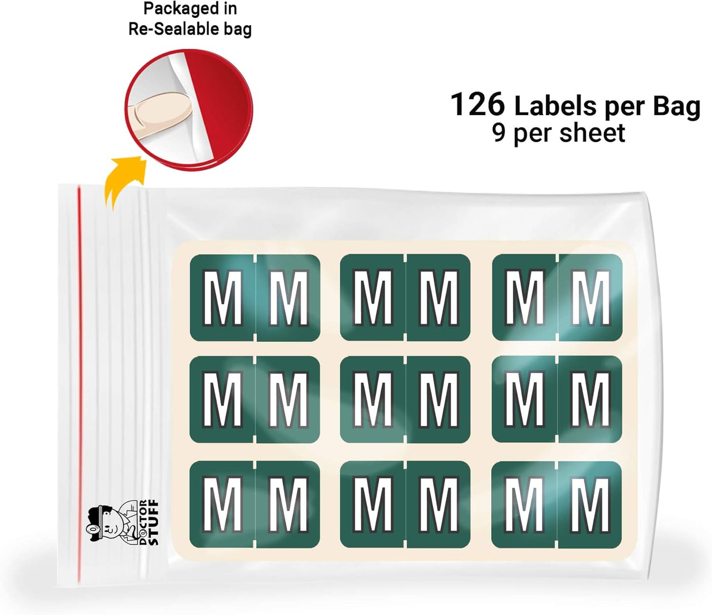 Doctor Stuff - File Folder Labels, Alphabet Letter M, Barkley/Sycom FABKM - BRAM Series Compatible Alpha Stickers, Dark Green, 1" x 1-1/2", 126 Labels/Package