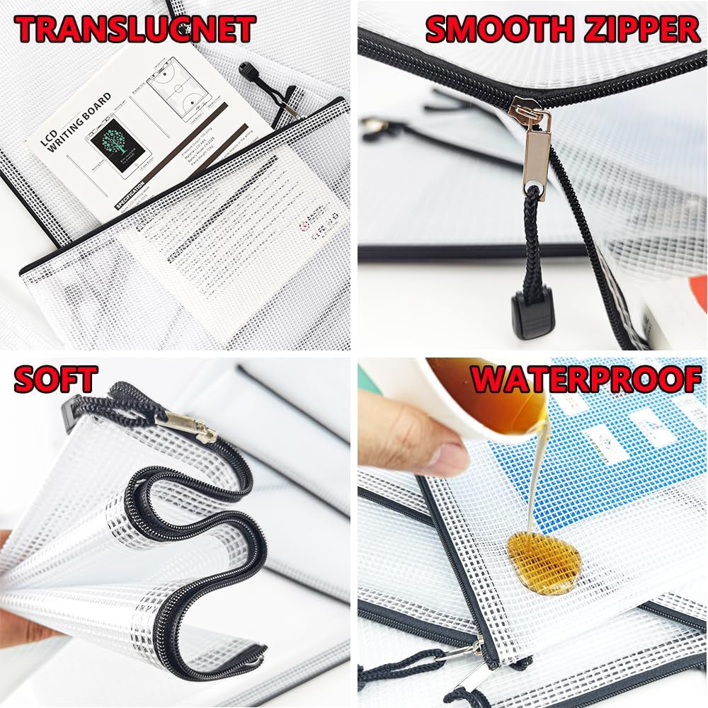 D-KINGCHY 24Pcs Zipper Storage Bags, Plastic Mesh Zippered Pouch for Organization, Waterproof Versatile Bags for Office Supplies School Travel