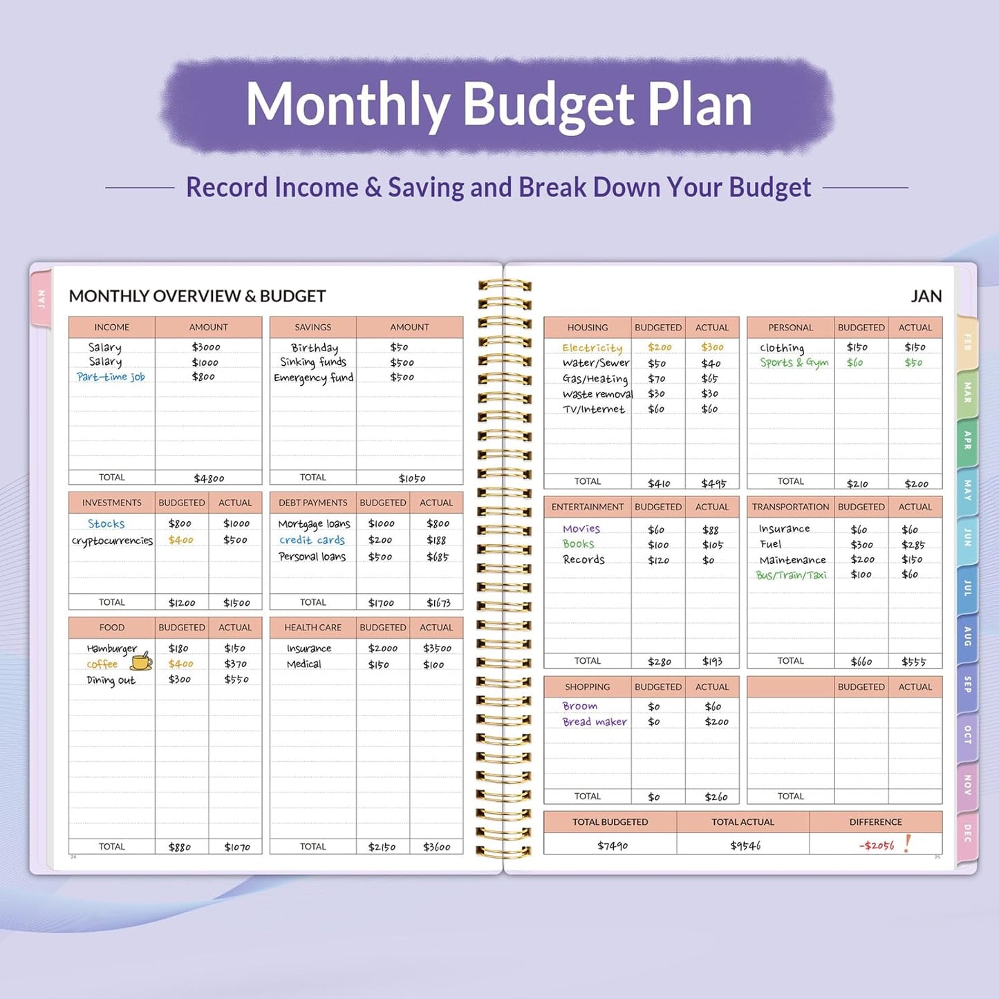 2026 Budget Planner - Monthly Budget Book from JAN 2026 - DEC 2026 with Expense Tracker Notebook, A4 Size (8.5" x 11") Bill Organizer & Finance Planner Account Book to Manage Your Finances, Purple