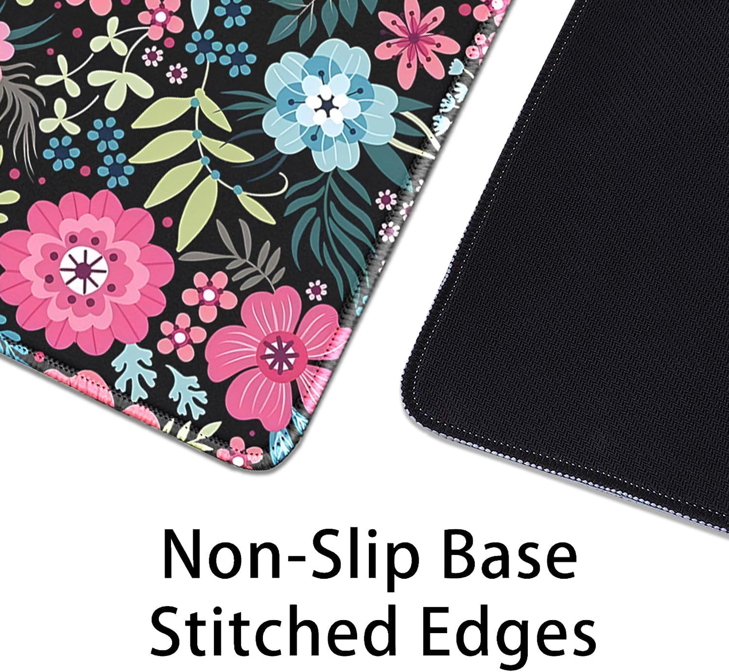 Retro Flowers Mouse Pad,Large Vintage Floral Mousepad Desk Pad with Stitched Edges,Non-Slip Waterproof Rubber Base Mouse Mat for Office Computer Keyboard Laptop Home(27.5x11.8 in)