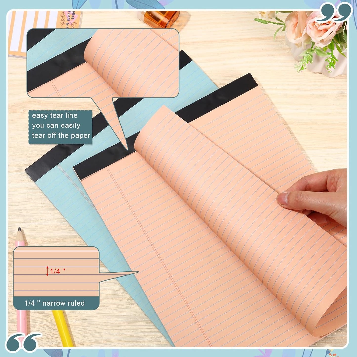 Fuutreo 8 Pcs 8.5'' x 11'' Colored Legal Pad Writing Pads Narrow Ruled 50 Sheets Per Notepad Perforated Writing Notepad Office Supplies for College Office Business (Vintage Color)