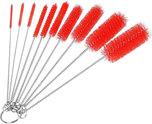 CiaraQ Bottle Cleaning Brushes, 8 Inch Nylon Tube Brush Set, Cleaner for Narrow Neck Bottles Cups with Hook, Set of 10pcs. Red